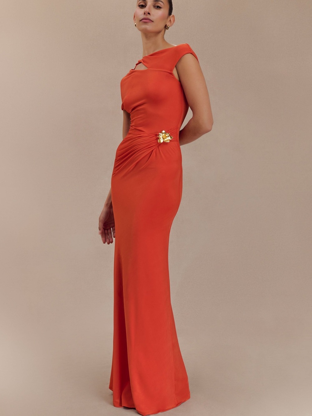 NWT Meshki Kaida Slinky Jersey Maxi Dress Hardware Burnt Orange